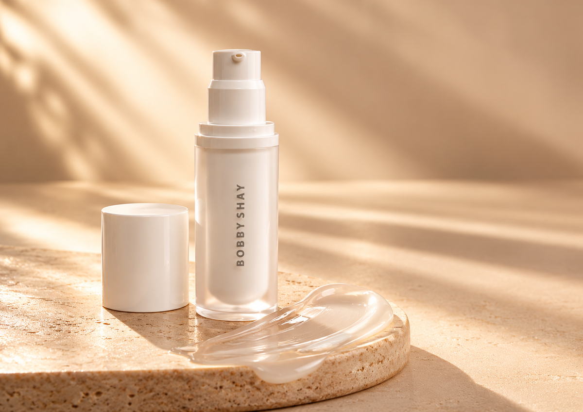 Bobby Shay Beauty Skin In Control Primer with its white pump and a refined cream-texture swipe